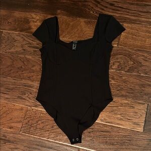Forever 21 Black Bodysuit with snaps and cap sleeves